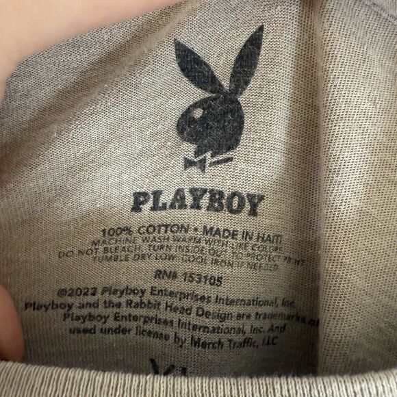 Playboy Shirt Size XL 100% Cotton Tan Crew Neck Short Sleeve Bunny Printed - Picture 4 of 7